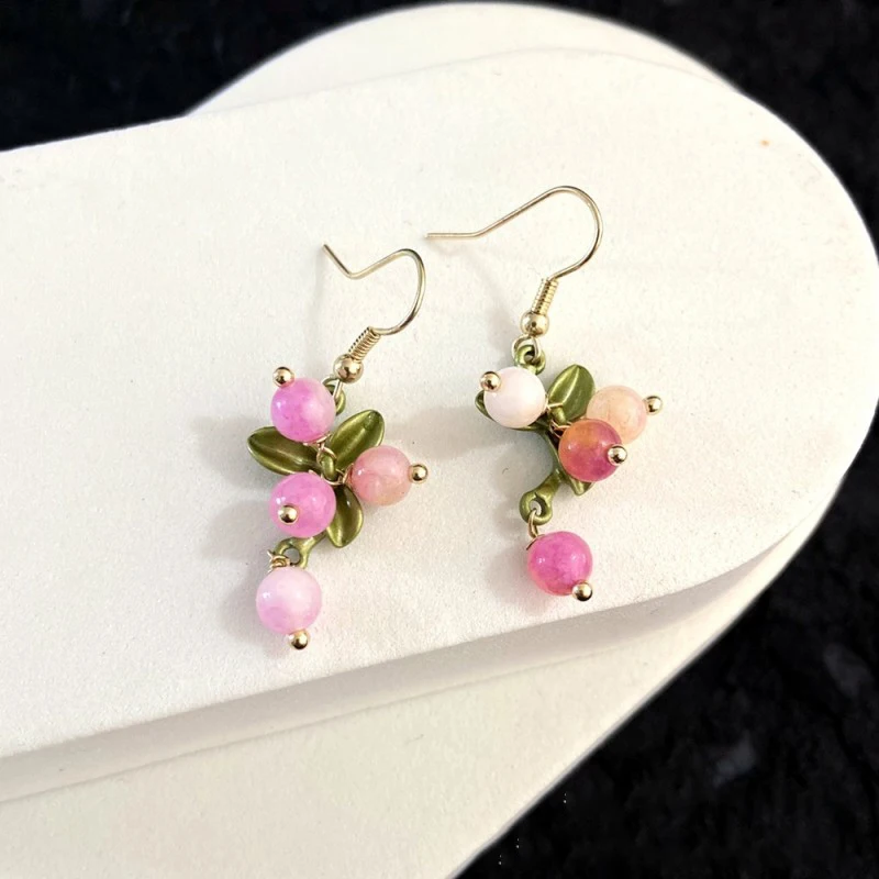 Cute Berries Earring Creative Berry And Leaves Design Beaded Earrings For Gifts Wholesale Cute Fruit Earrings Custom Packaging