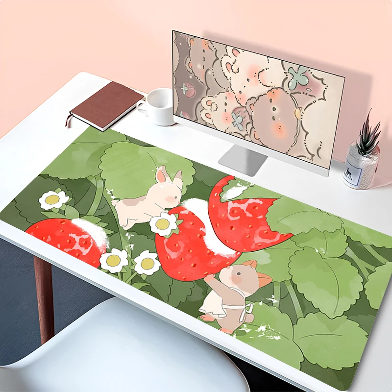 

Green Plant Strawberry Mousepad Gamer Office Computer Accessories Mouse Pad Kawaii Gaming Desk Mat Cute Anime Mausepad Desk Mat