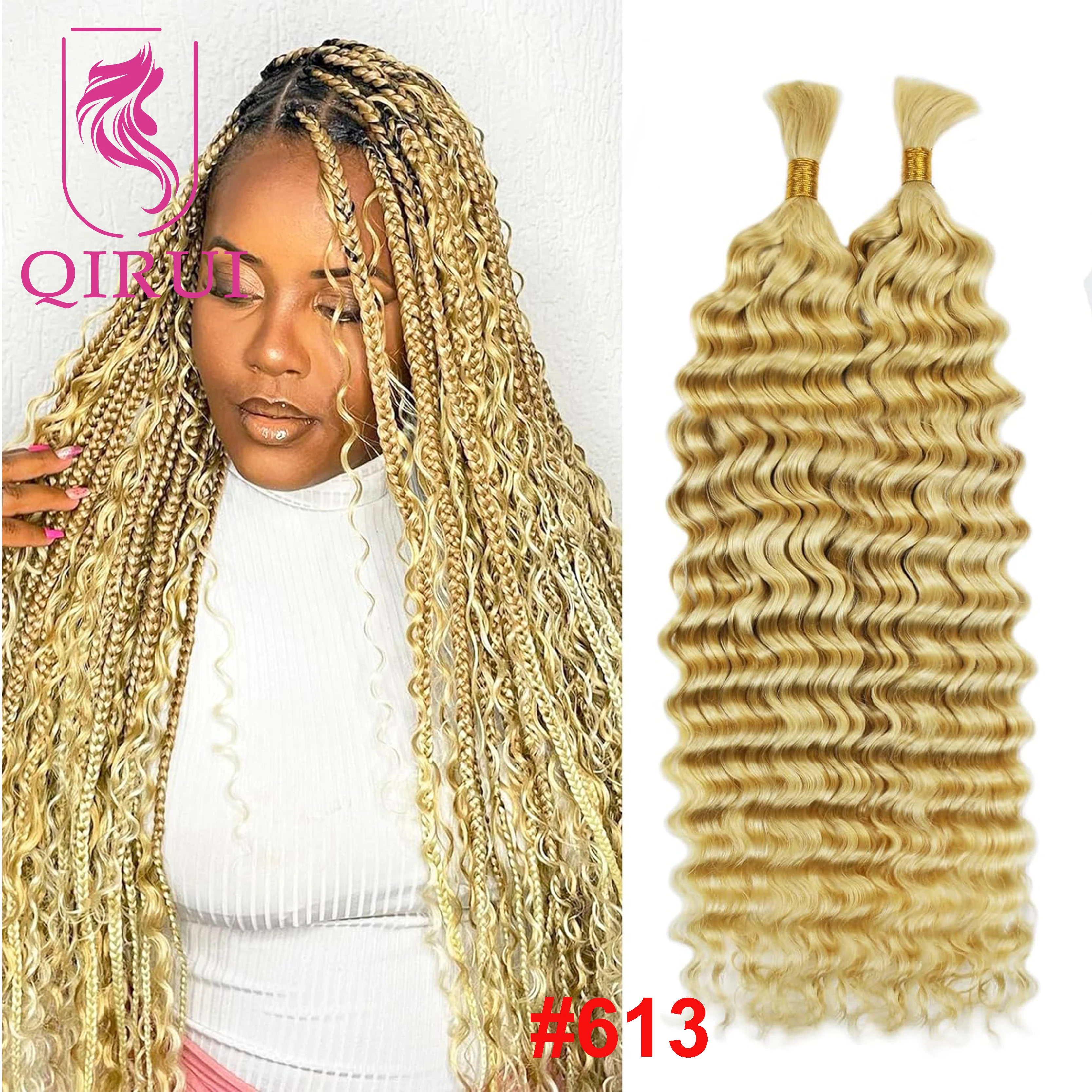 Bulk Human Hair For Braiding Highlight #4/30 Deep Wave Double Drawn Boho Knotless Braids Hair Bundles No Weft Wholesale