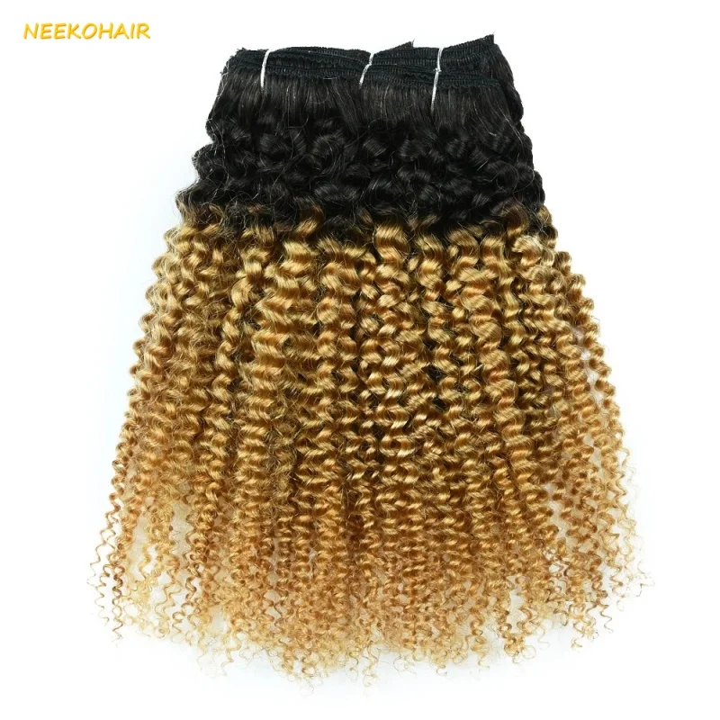 

Kinky Curly Ombre 1b/27 Clip-In Human Hair Extension Full Head Double Weft 130g Set for Women 7 Pieces