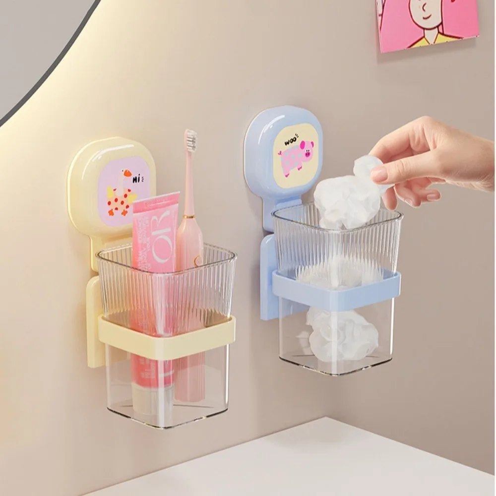 

Plastic Suction Cup Storage Box Save Space Transparent Bathroom Storage Basket No Punching Large Load Bearing