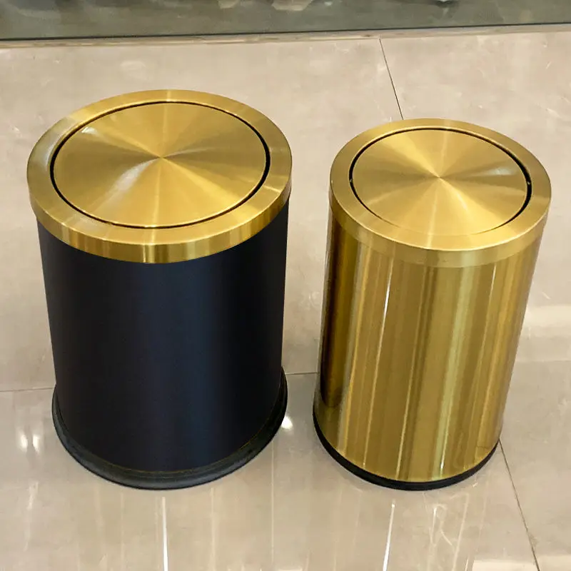 Extravagant Trash Can Stainless Steel Material Office Hotel Living Room Kitchen Garbage Bin Rolling Cover Type Bathroom Dustbin