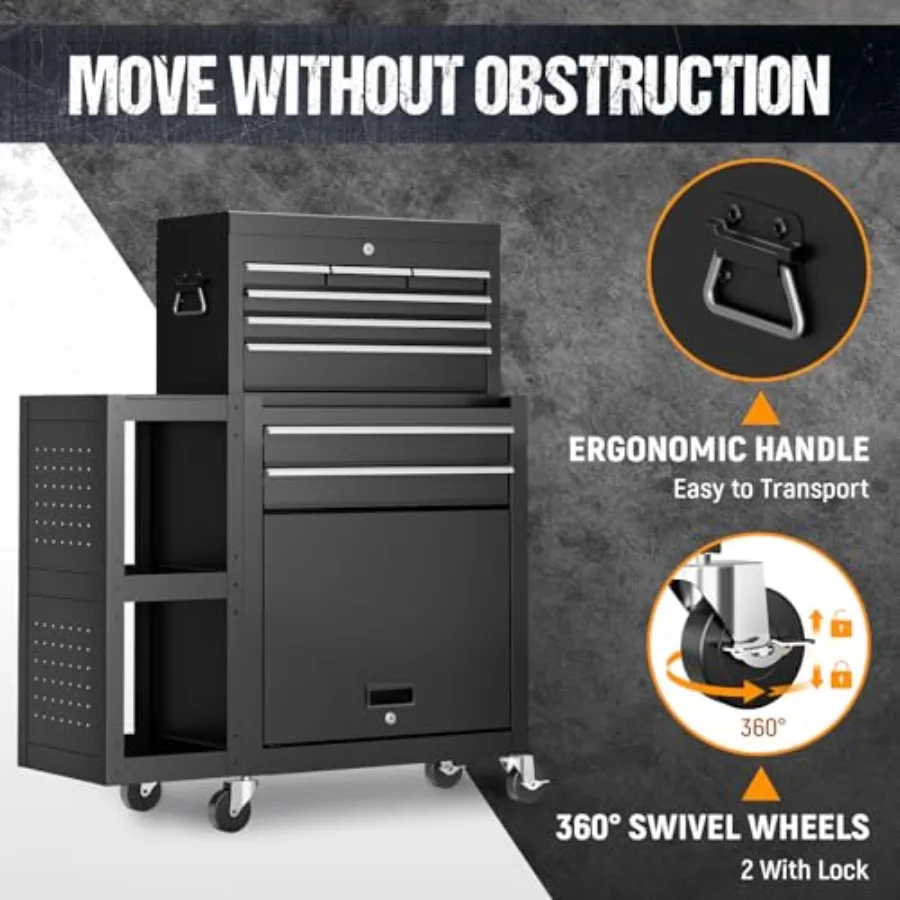 8 Drawers Rolling Tool Chest High Capacity with Wheels Heavy Duty Metal Garage Tool Cart with Locking System Detachable Top Too
