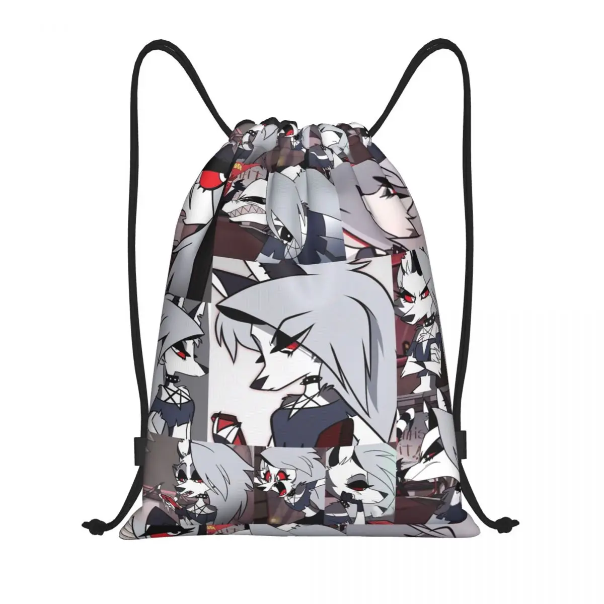 Loona Collage Drawstring Backpack Sports Gym Sackpack Water Resistant Helluva Boss Anime String Bag for Exercise