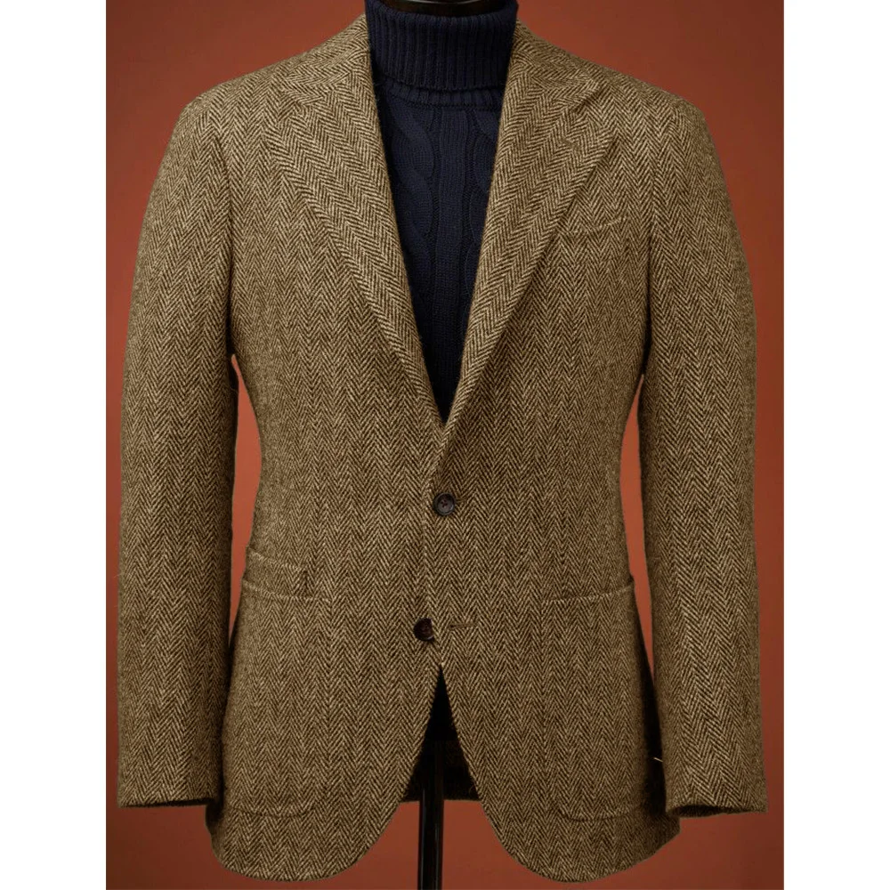 Mens Wool Blend Suit Jacket Single Breasted Business Blazer Casual Jacket Fashion Herringbone Slim Fit Comfortable Elegant Mens