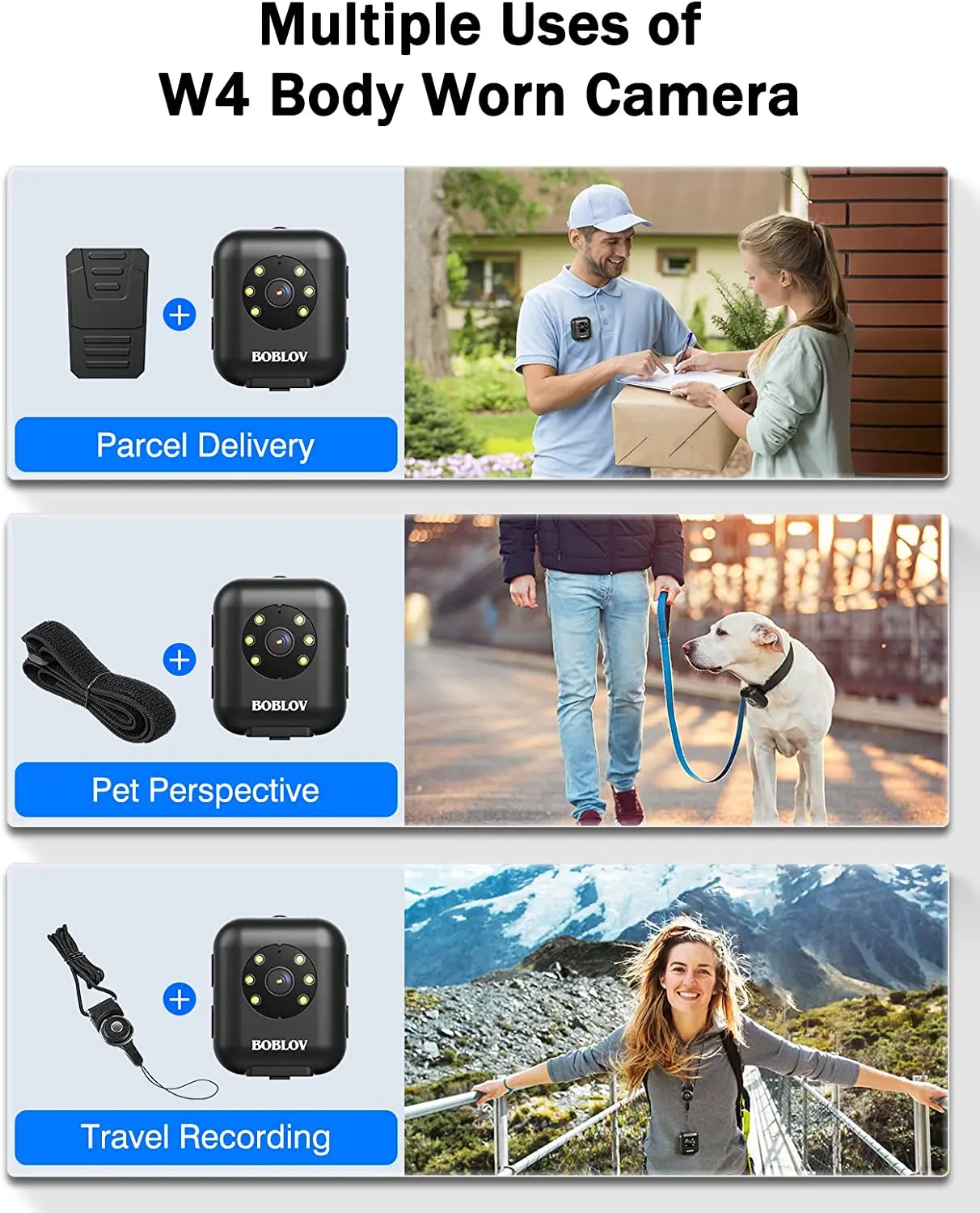 BOBLOV W4 Mini Body Worn Camera, 64GB 1080P Video Camera Battery 5hours Video Shooting Bodycam Police Head Mounted Cam - Image 4