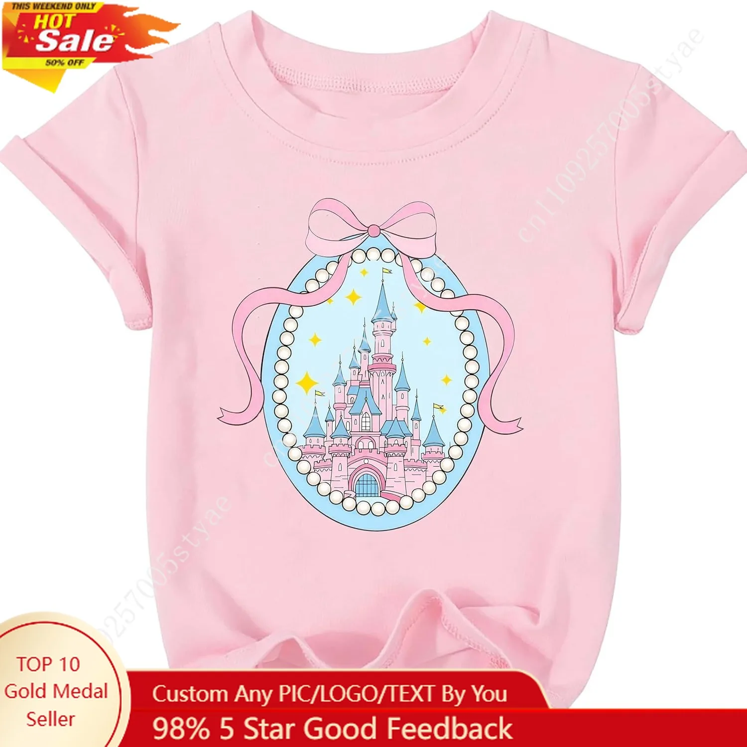 

Disney Magic Kingdom Girls T-shirt Princess Clothes Cute Shirts Cute Tops Short Sleeve Tee Family Vacation Trip Blouse For Kid
