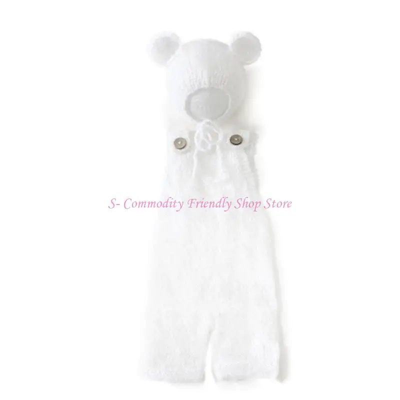 85AE Newborn Baby Infant Photography Props Boy Girl Outfits Bear Hat Romper