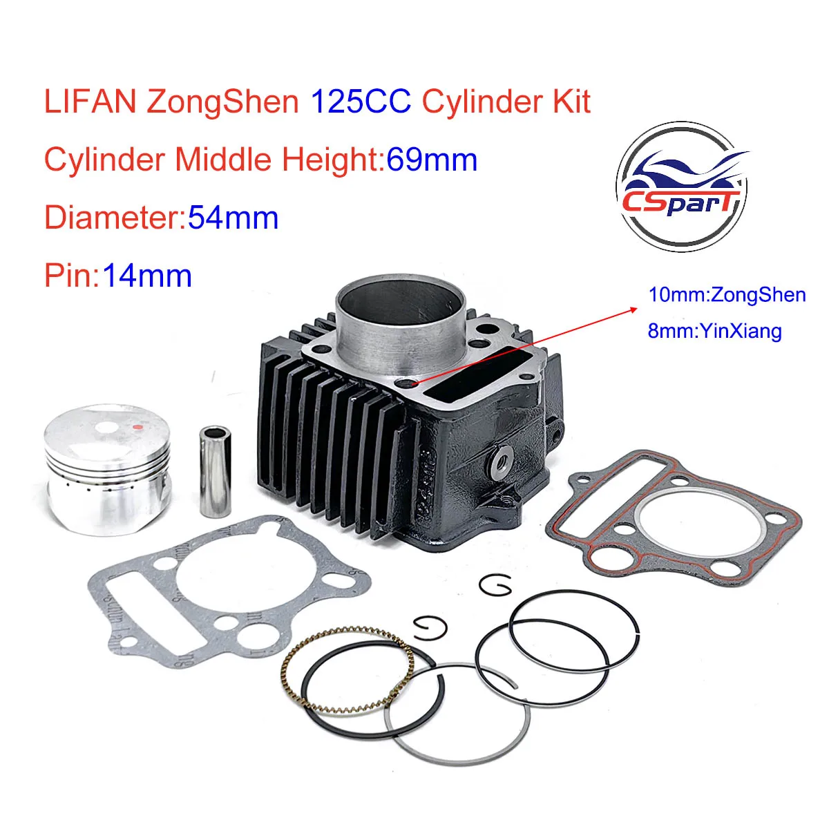 54MM 14MM 69MM Zestaw cylindrów Lifan ZongShen Loncin YinXiang S125 125CC 1P54FMI Engine Kaya Xmotos Apollo Tmax Pit Dirt Bike