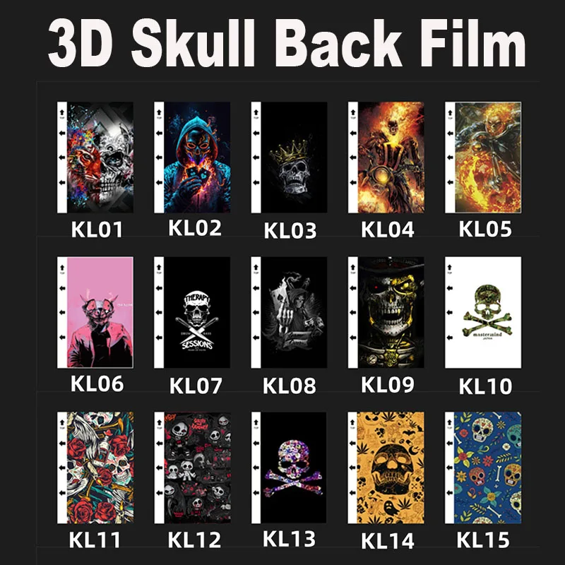 50pcs 3D Skull Print Embossed Color Sticker Back Hydrogel Film For Cutting Machine For Mobile Phone Screen Protector Skin