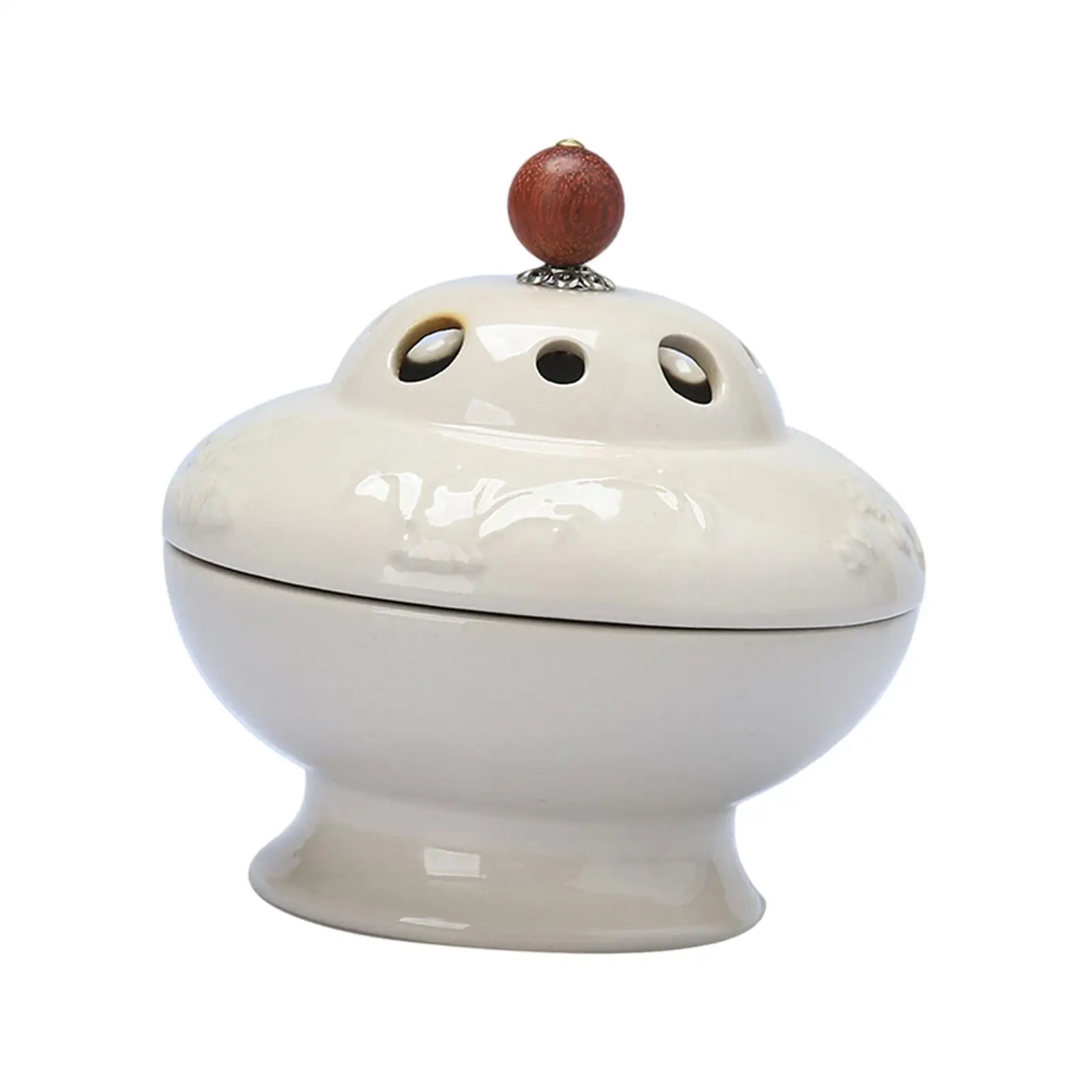 Elegant Ceramic Cone Incense Burner with Lid Lotus Design Aroma Holder for Home Office Zen Decor