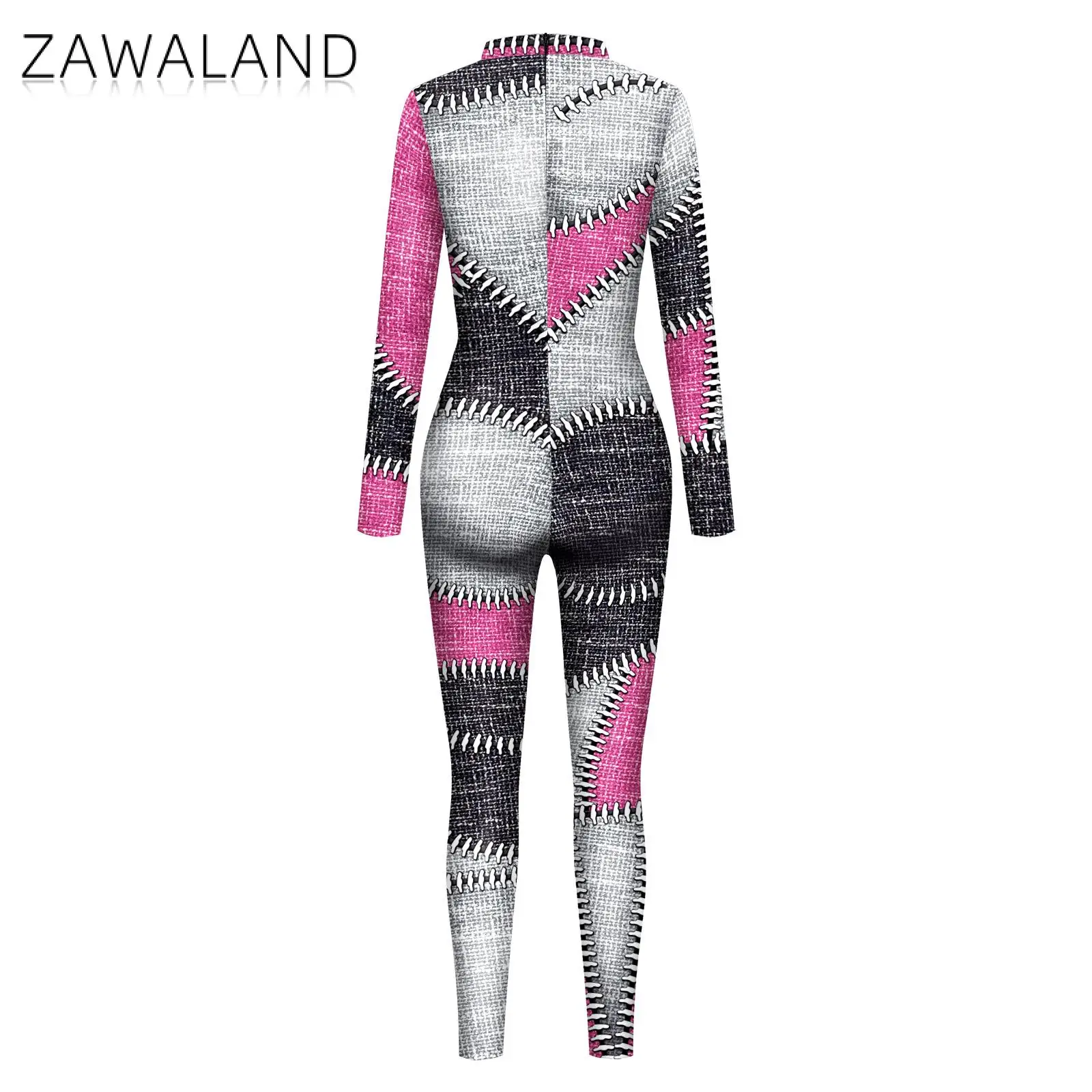 Zawaland Palhaço Cosplay Macacão para Mulheres, 3D Splice Print, Bodysuit Zentai, Festa de Carnaval de Halloween, Fantasia Adulto Sexy Catsuit