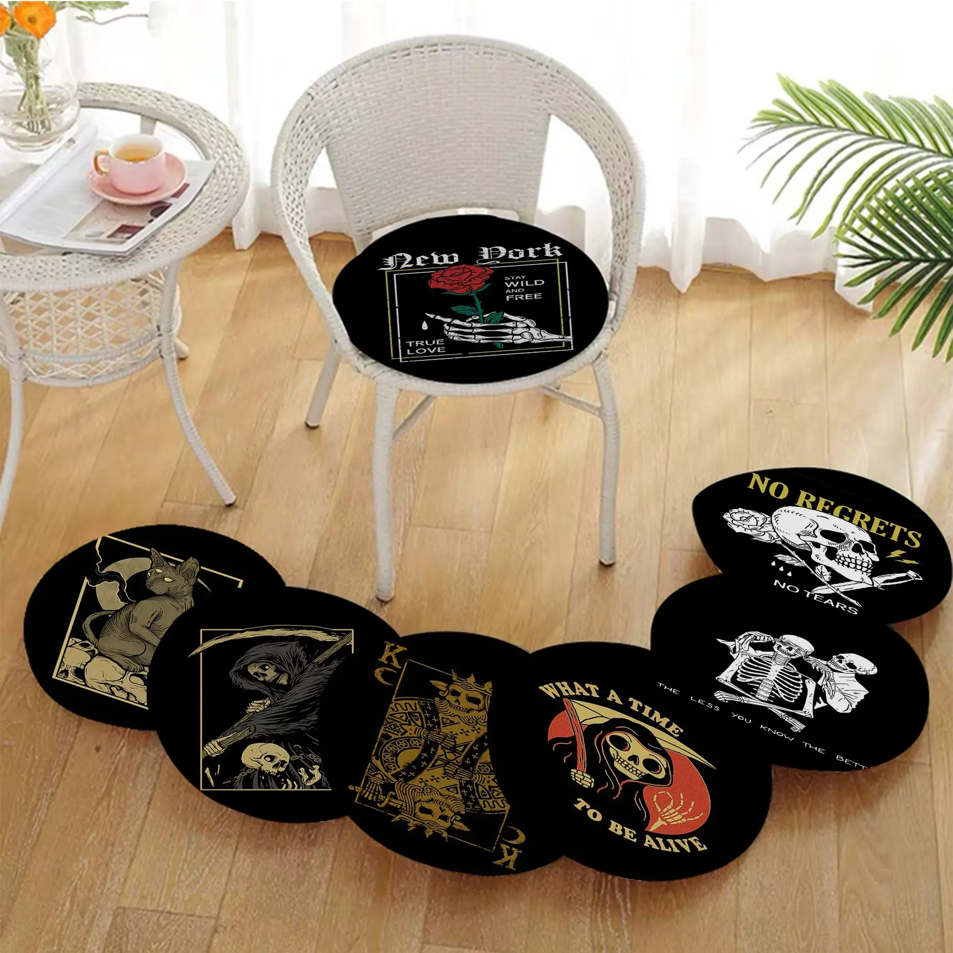 Cool Skull European Sofa Mat Dining Room Table Chair Cushions Unisex Fashion Anti-slip Chair Mat Pad