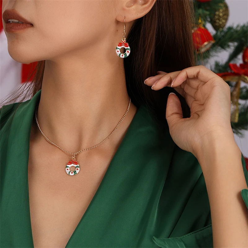 Mode Frohe Weihnachten Baum Schneemann Hirsch Baum Halskette Ohrringe Schmuck-Set für Frauen Mädchen Neujahr Festival Schmuck Geschenke – Detail 27