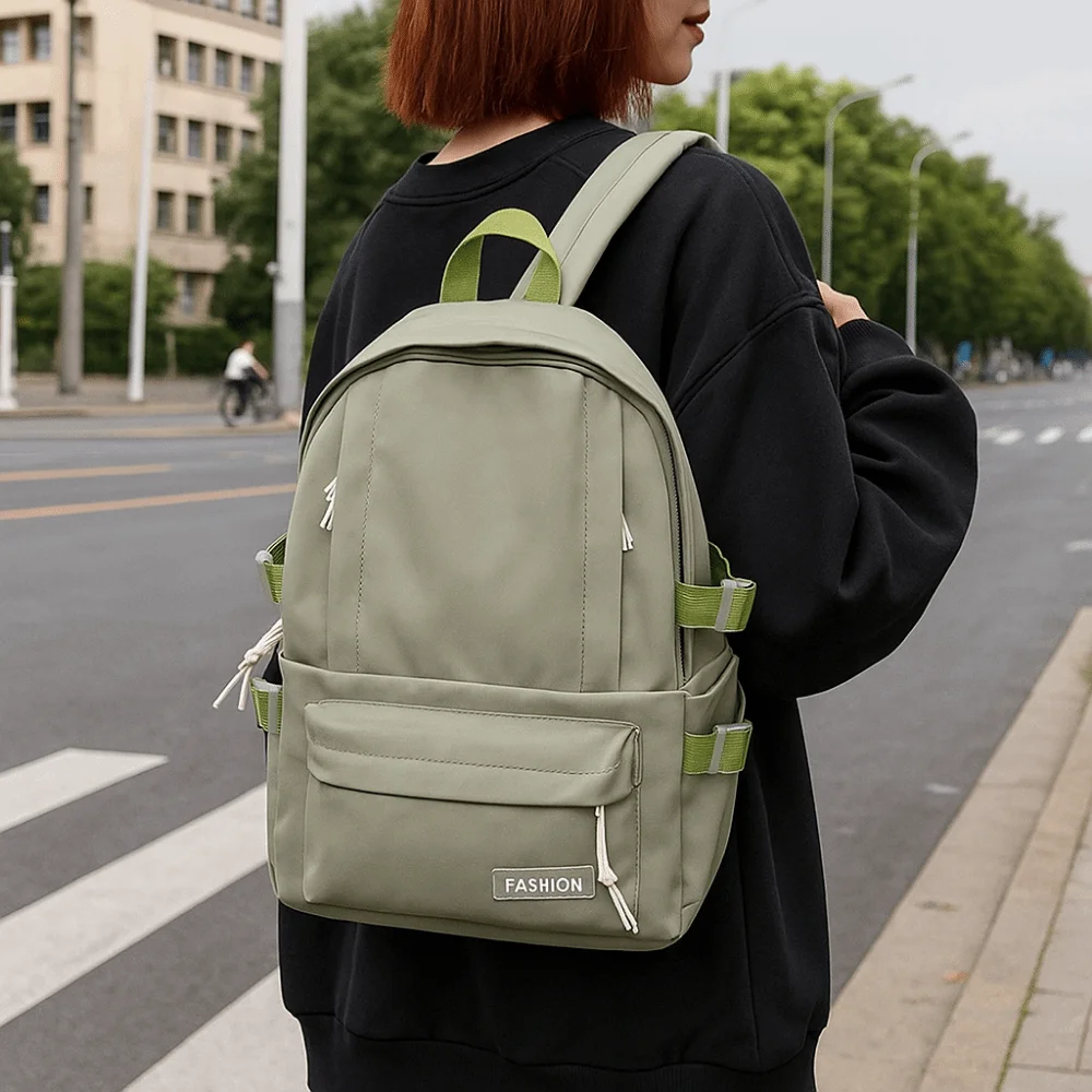 귀여운 단색 학교 가방 멀티 포켓 달콤한 스타일 단색 배낭 캐주얼 디자인 경량 학생 배낭 남여 공용