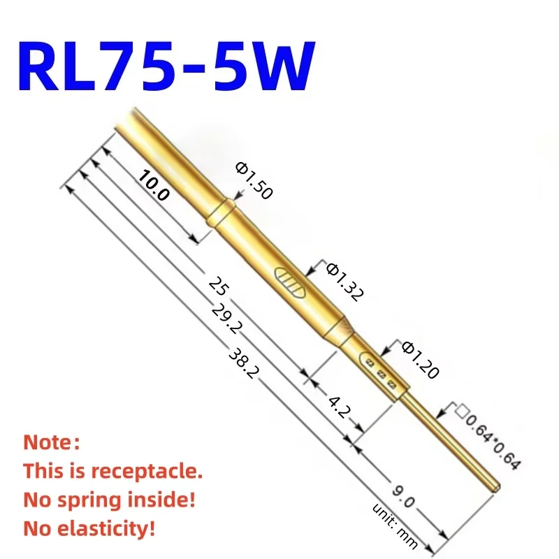 20/100PCS RL75-5W Test Pin PL75-B1 Receptacle Brass Tube Needle Sleeve Seat Wire-wrap Probe Sleeve 38.2mm Outer Dia 1.32mm