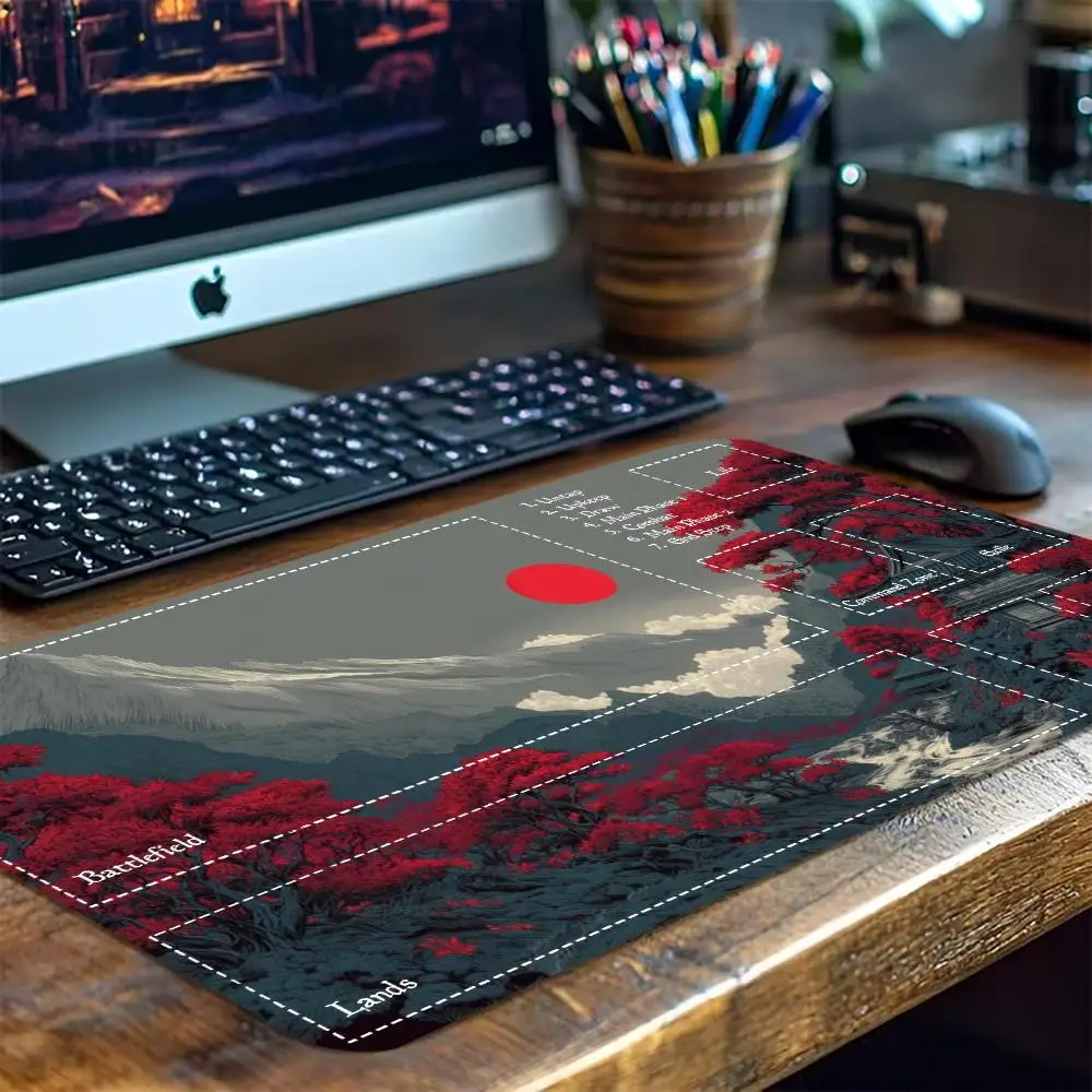 Traditional Japanese Ukiyo‑e Wave Floral Mountain Art Non‑Slip Rubber Game Playmat For Tabletop Card Game Desktop Gaming