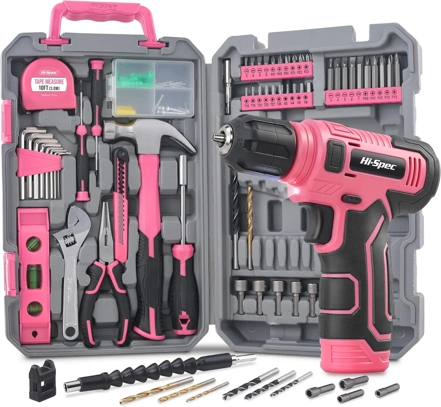 

Розовый беспроводной USB-аккумуляторный набор дрелей с ящиком для инструментов для женщин, для домашнего ремонта и обслуживания