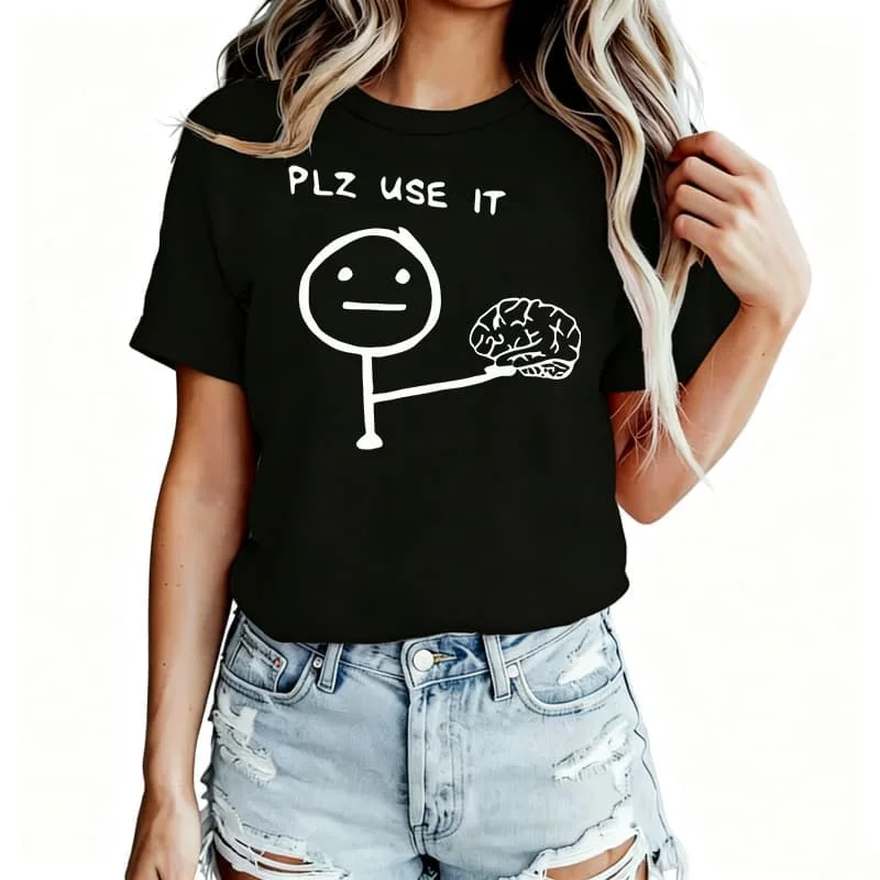 Cartoon Print Vinyl Decals Women's T-Shirt 100% Cotton Funny Graphic Short Sleeve Tee Novelty Shirt Casual Crew Neck Top S-5Xl