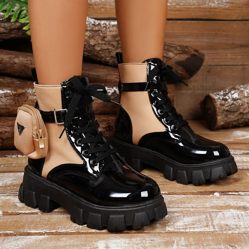 2025 Women's Ankle Boots Casual Shoes Minimalist Classic Punk Lace Up Female Shoes Platform Motorcycle Boots Women Botas Mujer