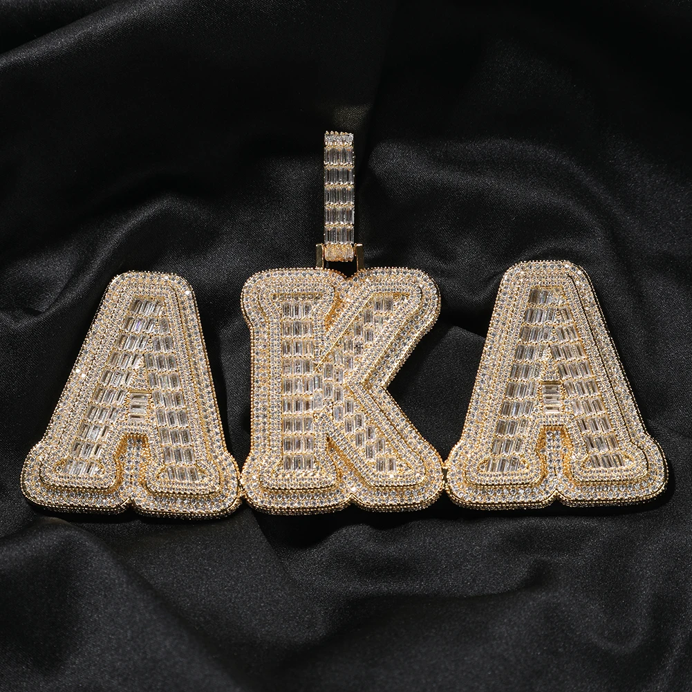 TBTK Custom Two Tone Big Baguettecz Initial Letter Name Pendant Necklace Micro Paved Out 5A Cubic Zirconia Chain Hiphop Jewelry - view 3