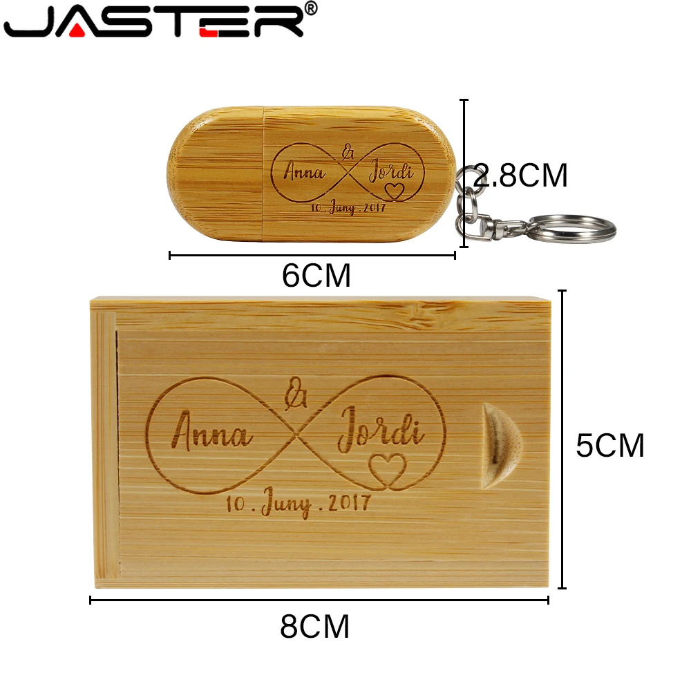 JASTER Wooden USB 2.0 Flash Drives 128GB 64GB Pen Drive Free Custom Logo Oval Memory Stick with Box/Chain 32GB 16GB 8GB U Disk