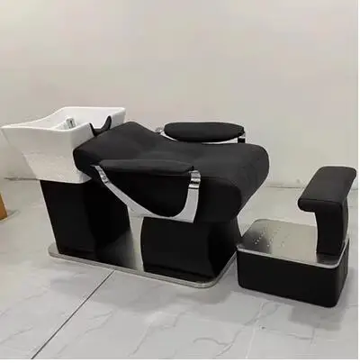 

Semi-lying shampoo bed Barbershop special net red hair salon flushing bed massage bed hairdresser ceramic basin massage table