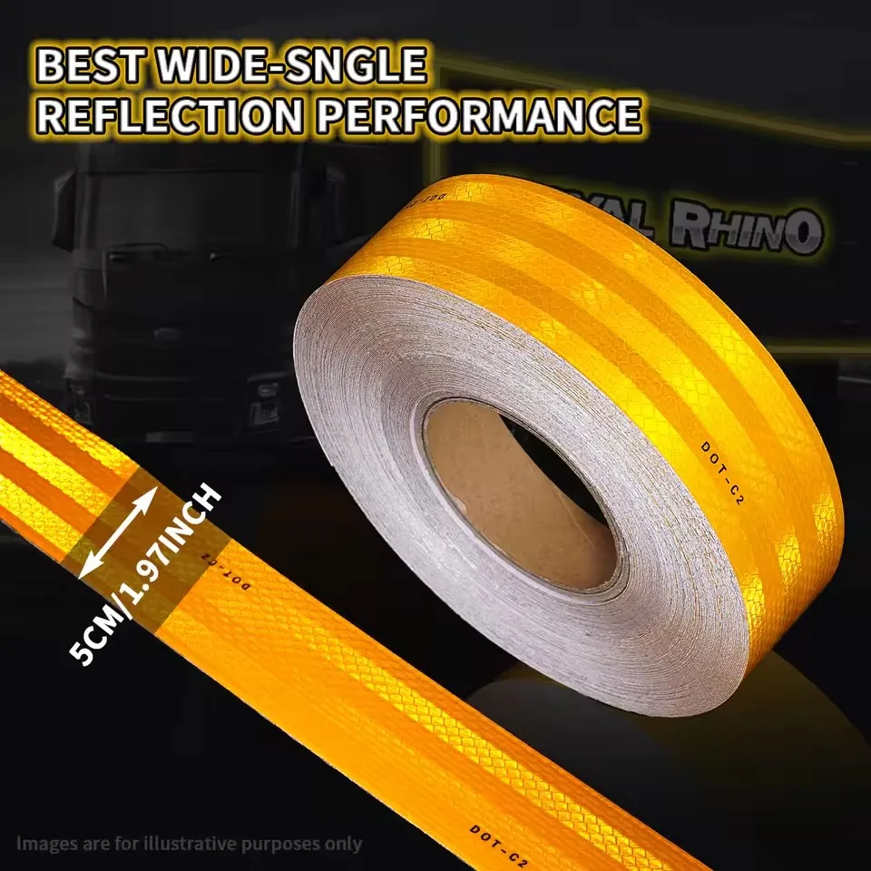 

Yellow DOT-C2 High-strength Reflective Obvious Warning Waterproof Tape For Bicycle Boat Trailer Self-adhesive Safety Tape