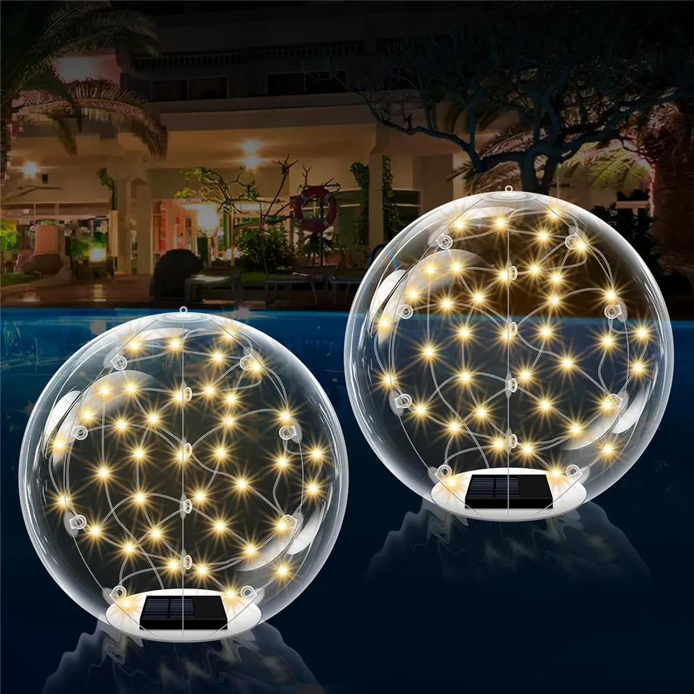 34CM Solar Floating Lights, IP68 Waterproof Inflatable Light Up Balls for Pool, Outdoor Decor, Beach, Yard