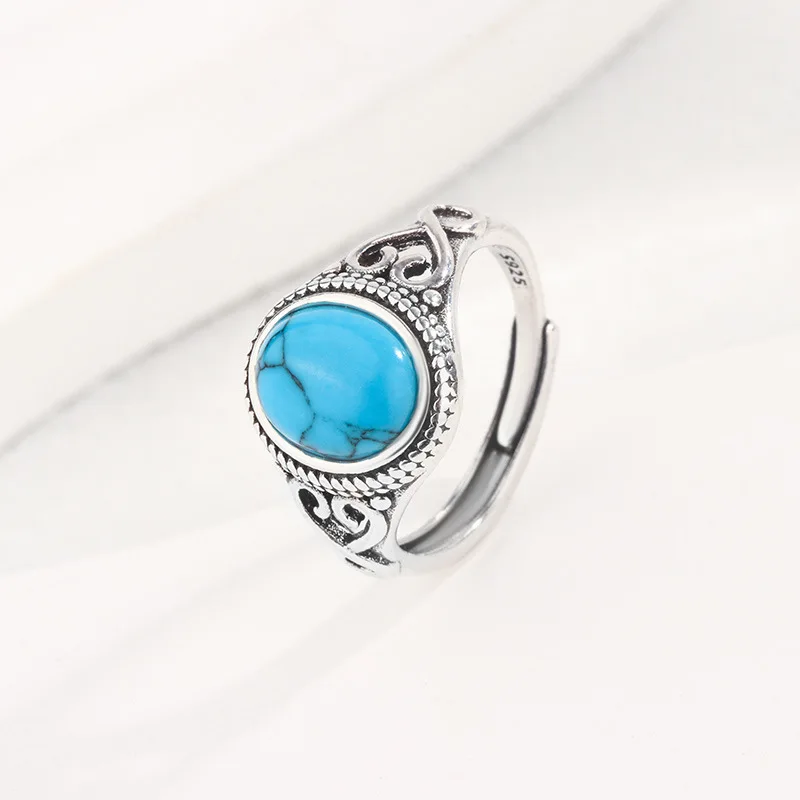 New Arrival Vintage Natural Turquoise Bohemian Style 925 Sterling Silver Ladies Engagement Rings Jewelry For Women Gifts