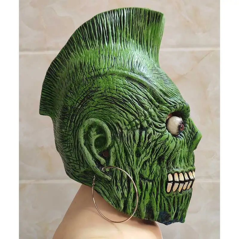 1 Stück grüne Zombie-Schädelmaske, Halloween-Maske, für die Gestaltung von Spukhaus-Szenen, gruselige und furchteinflößende Kostüm-Requisiten. – Detail 4