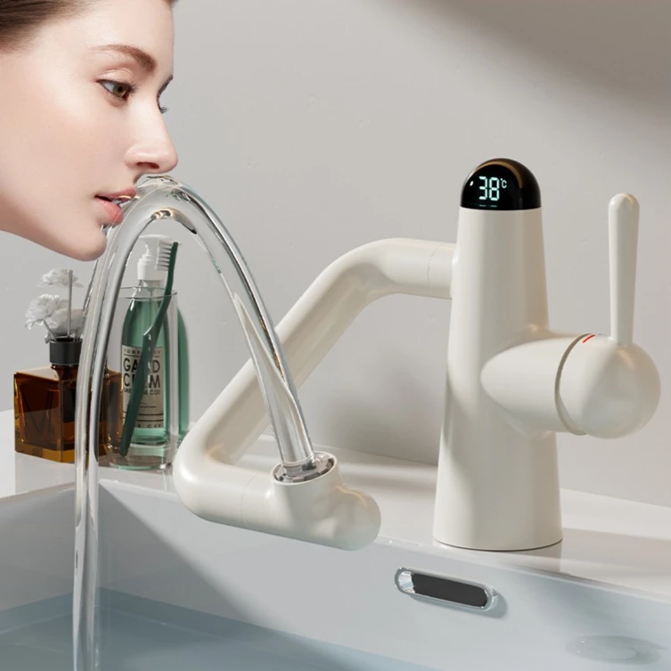 

Смеситель для ванной комнаты из латуни с цифровым дисплеем, для горячей и холодной воды, с выдвижной лейкой, для раковины, бытовой