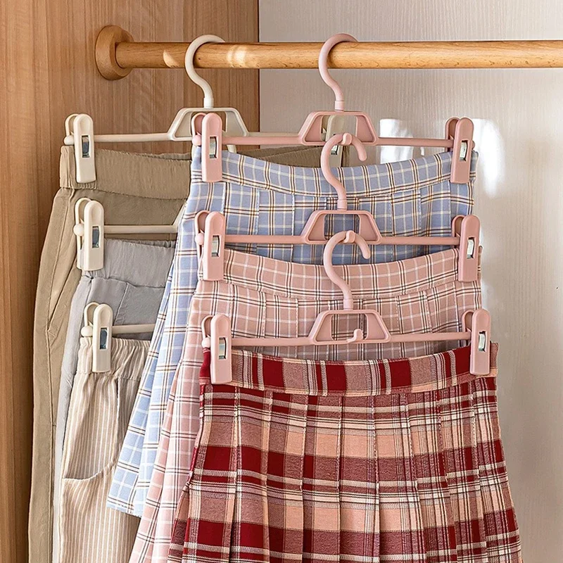 

5/10PCS Non-Slip Skirt Peg Hangers,Household Pants Rack with Adjustable Clips for Wardrobe,Stackable Save Space Trouser Hanger