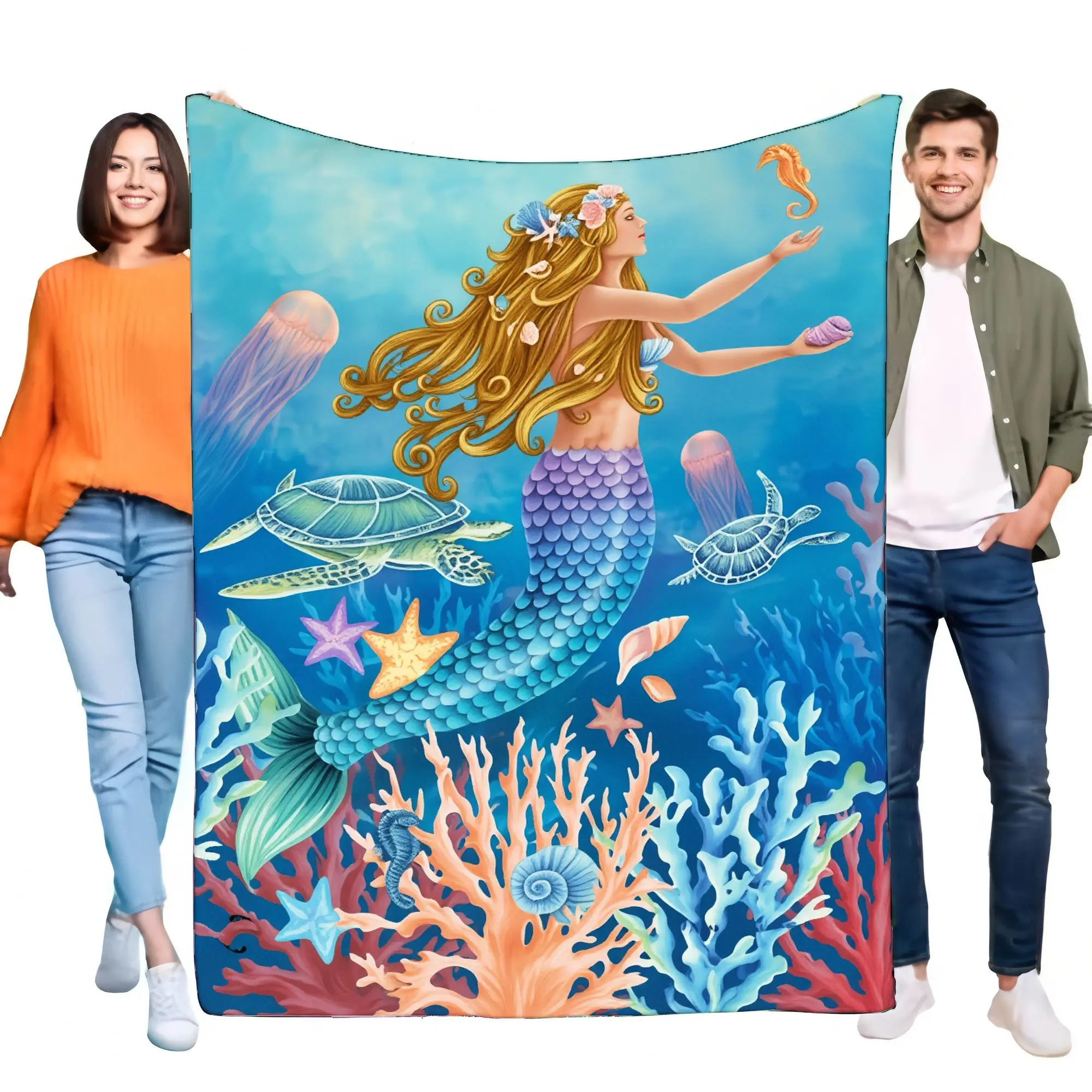 Überwurfdecke mit Meerjungfrau-Unterwasserszene, bunt, weich, gemütlich, warm, luxuriös, Heimdekoration für Wohnzimmer, Schlafzimmer, Geschenk für Kinder und Erwachsene