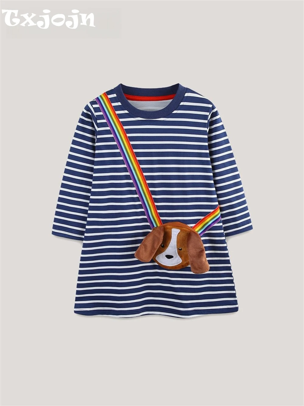 

Autumn New Girls Hoodie Dress With Dog Pocket Stylish Striped Long Sleeve Sweater Dresses 100% Cotton Kids Jumper Gown 2-7Y