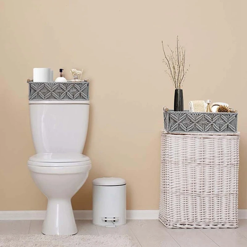 Macrame Storage Basket Boho Decor Baskets For Organizing Woven Decorative Basket For Countertop Toilet Paper Basket