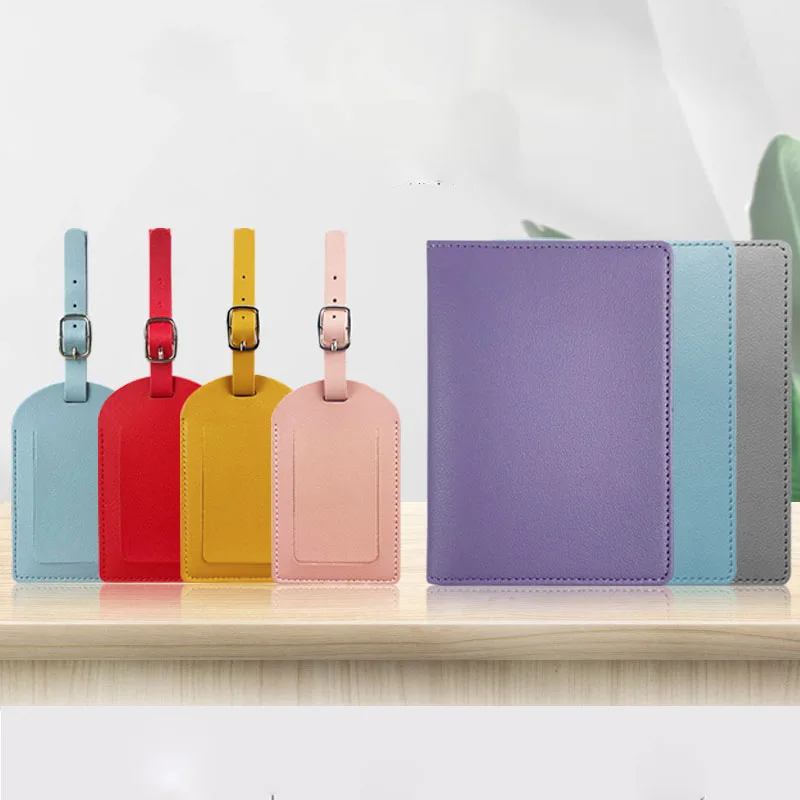 

Simple Passport Cover for Woem Girl Pu Leather Passport Holder Case Travel Accessories Luggage Tags Bussiness Ticket Holder Set