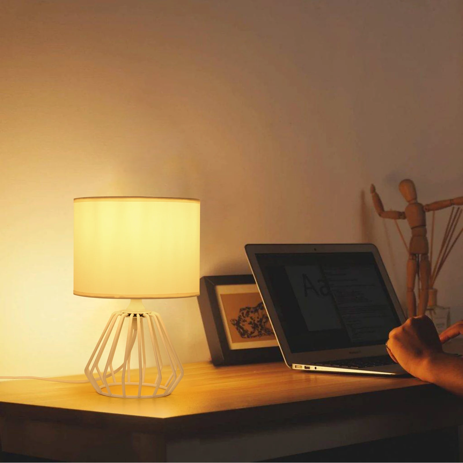 Lampada da scrivania in tessuto bianco, testa lampada E27, lampada da scrivania senza sorgente luminosa, con cavo interruttore standard europeo da 1,8 metri