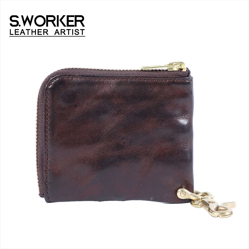 S.WORKER Vollnarbenleder Vintage-Kartenhalter Retro Mini-Münzbörse Tragbare Tasche Kurze Geldbörse – Detail 2