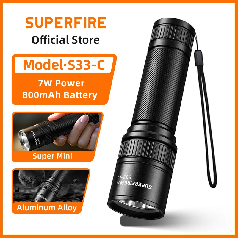 SUPERFIRE S33-C 7W Tactical Flashlight Portable Rechargeable Torch light With 800mAh Lithium Battery Suitable For Camping Hiking