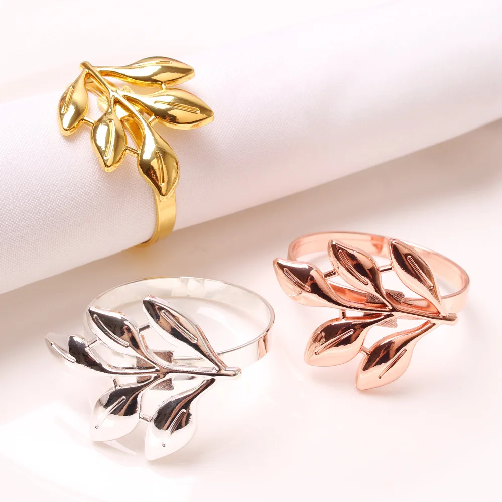 

Napkin Rings Holders Metal Buckle Novelties Leaf Design Becket For Hotel Banquet Wedding Party Event Dinning Table Decoration