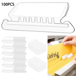 100 Pcs Hanging File Folder Tabs Transparent Label Holder Detachable File Folder Tabs Back To School Stationery Office Supplies