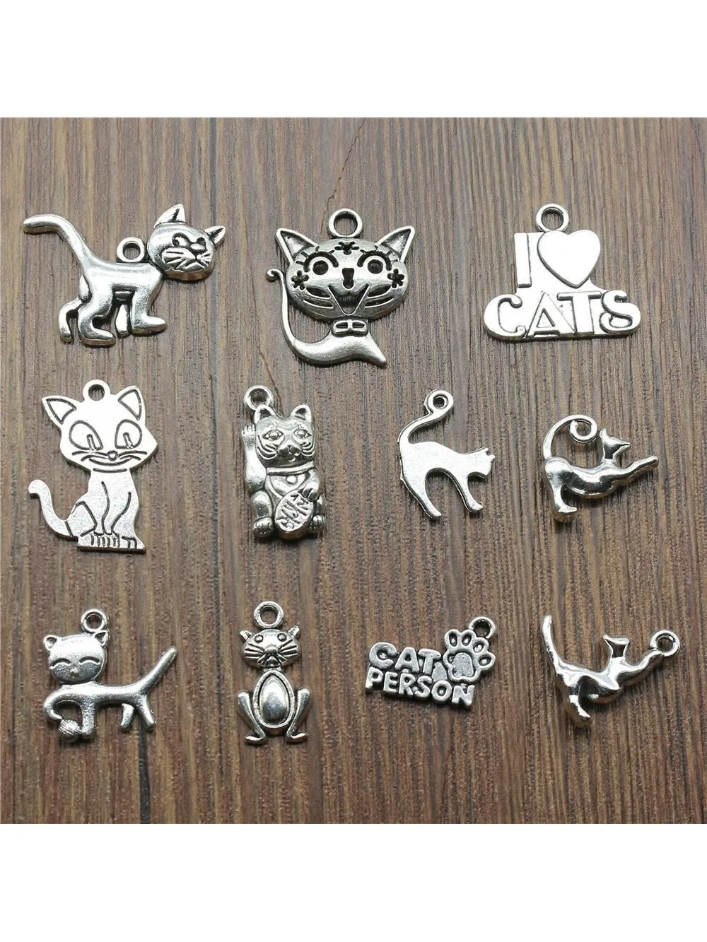 10 sztuk Charms kot antyczne srebro kolor słodki kociak zawieszki Charms Kawaii kot Charms dla tworzenia biżuterii — zdjęcie 2