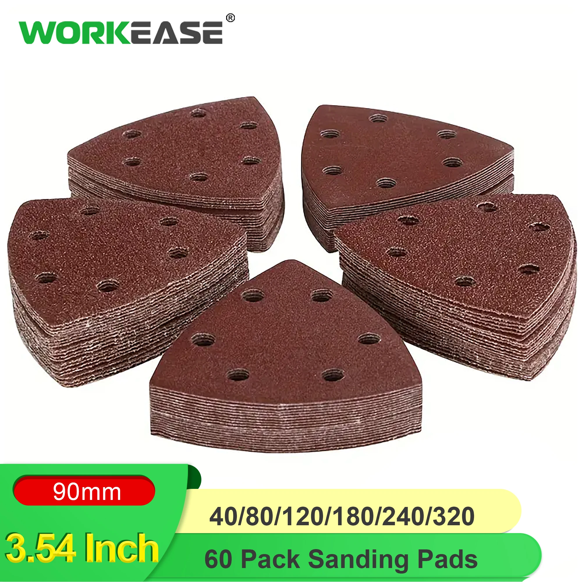 

60pcs Triangle Sanding Pads Mouse Sander Pads Sandpaper With 6 Holes 40/80/120/180/240/320 Grits For Delta Sanders Multi-Sanders