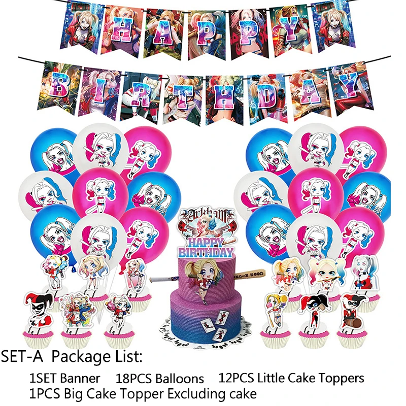 Nowy Harley Quinn Theme Party Supplies Anime Action Figures Periphery Joker Girlfriend Suicide Squad Birthday Party Decorations