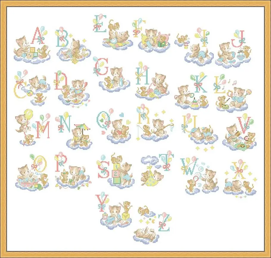 Cross stitch Kit 14CT Canvas Cross Stitch Embroidery Set Craft 39-LBP - My Little Kitty ABC Atlas 71-68 Cross Stitch Set