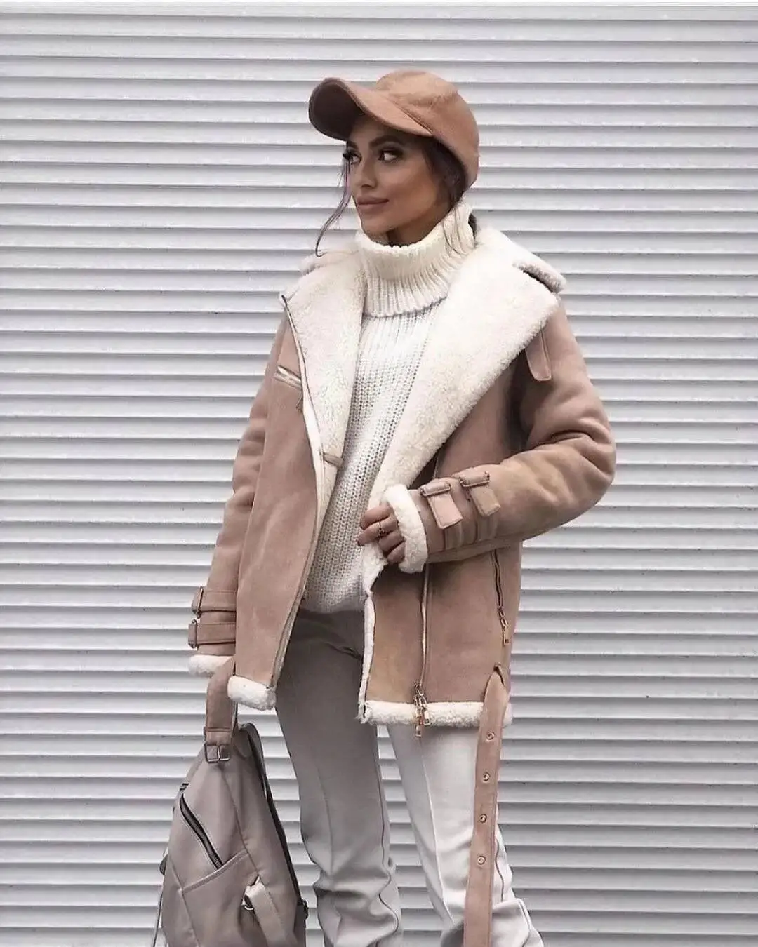 Autumn And Winter New Suede Lapel Zipper Cardigan Fashion Women's Long Sleeve Solid Color Coat Women