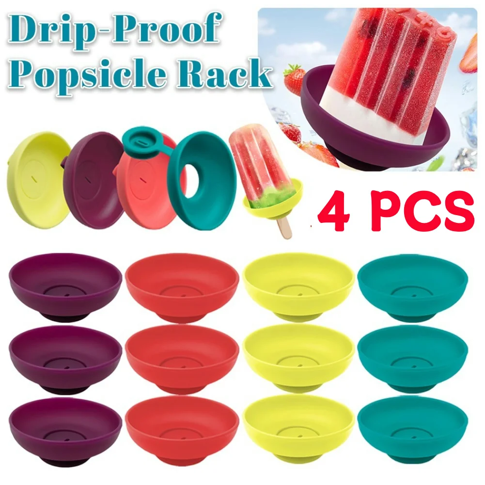 4PCS New Anti-Drip Ice Cream Bracket Silicone Portable Popsicle Protector Reusable Mess-Free Frozen Treats Holder for Kids