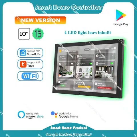 10.1" Inwall Touch Screen Panel Smart Home Controller POE Tablet Android 13 LED Lights Suppport Zigbee Tuya Alexa Google