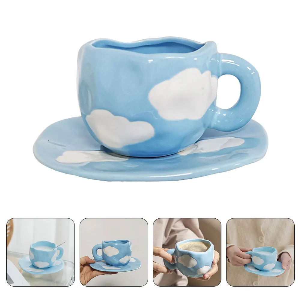 

1Set Desktop Ceramic Mug Cloud Pattern Versatile Home Office Restaurant Dorm Easy Clean Beverage Cup Cloud Pattern Mug